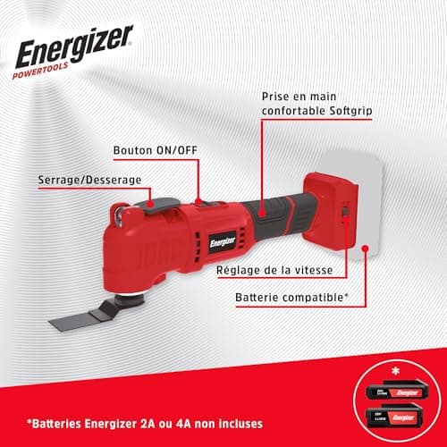 ENERGIZER Outil Multifonction Sans Fil 6 Vitesses Soft Grip Grattage Sablage Façonnage 7000-19000 O/min Accès Inclus Bat