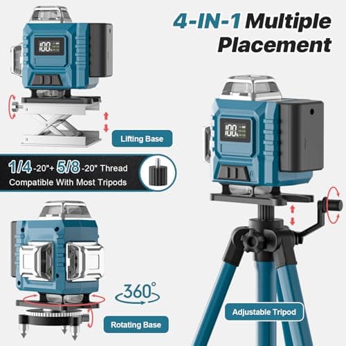 Niveau Laser LaserPro 4D 16 Lignes 360° Chantier Batterie Longue Durée Affichage LED App & Télécommande Niveau Laser Aut