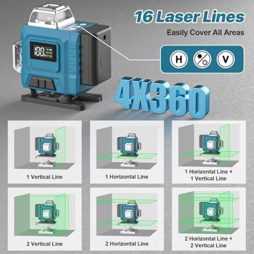 Niveau Laser LaserPro 4D 16 Lignes 360° Chantier Batterie Longue Durée Affichage LED App & Télécommande Niveau Laser Aut