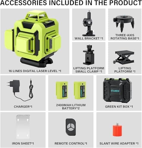 Stanew Niveau Laser 4D 16 Lignes, Autonivelant, Laser Niveaux pour Chantier, Professionnels et Amateurs, Scénarios de Tr