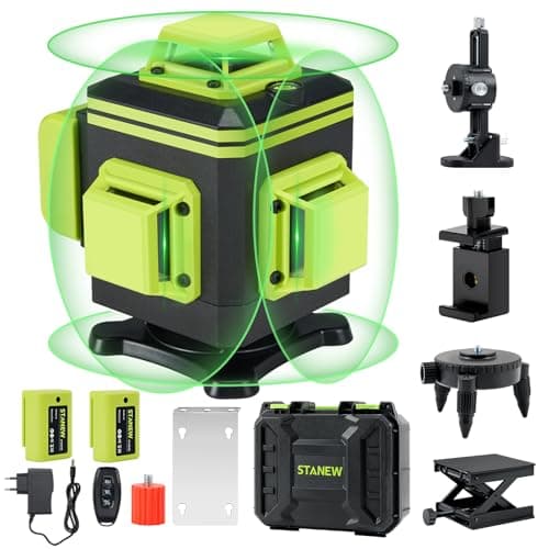 Niveau laser STANEW 4 x 360° Autonivelant Verte 4D 16 Ligne Horizontal et Verticale Avec Télécommande Intégrée et Tripod — Upgraded model (with digital display)