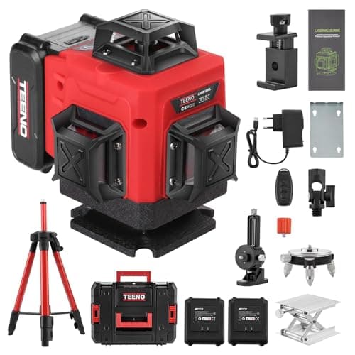 TEENO Rotatif Niveau Laser 360° x 4,4D 16 Line verte, batterie rechargeable 4800 mAh x 2 | Affichage Numérique LCD avec
