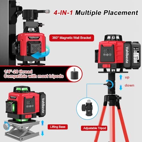Niveau Laser Trepied 4D 16 Lignes 360° Chantier Étanche IP54 & Batterie IP54 Étanche & Affichage LED