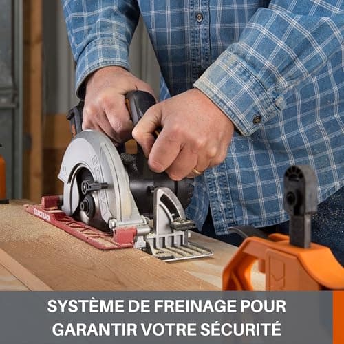 WORX Scie Circulaire Sans Fil 20V Tous Type de Coupes Avec Adaptateur Aspiration et Lame Bois Système ExacTrack ⌀ Max 55