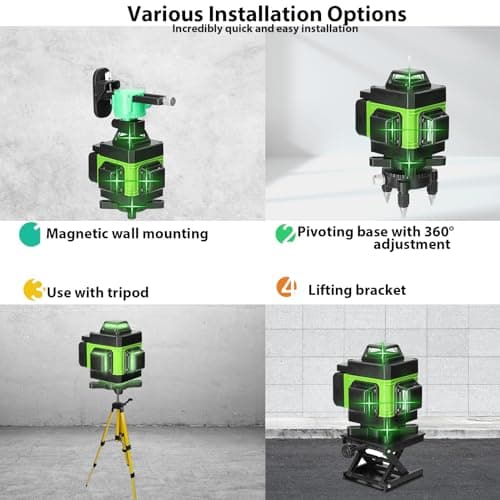 Laser Niveau 4x360° Rotatif Horizontal et Vertical, Nivellement Automatique, 2 Batteries Rechargeables, Avec Trépied