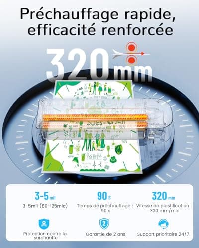 MAXDONE Plastifieuse A4 Chaud/Froid Noire - Feuille Plastifieuse tout Format avec 10 Pochettes, Machine Anti-Bourrage 80