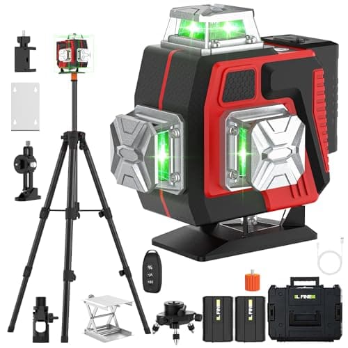 Niveau Laser 360°x 4D Niveau Laser Vert Auto-nivelant avec Télécommande Intégrée Batterie Rechargeable 2 * 2400 mAh — Avec Trépied