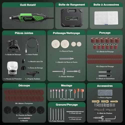 Ginour Outil Rotatif Multifonction 200W pour Professionnels avec 135 Accessoircis et 6 Vitesses Variables | GesgetVar-Ro