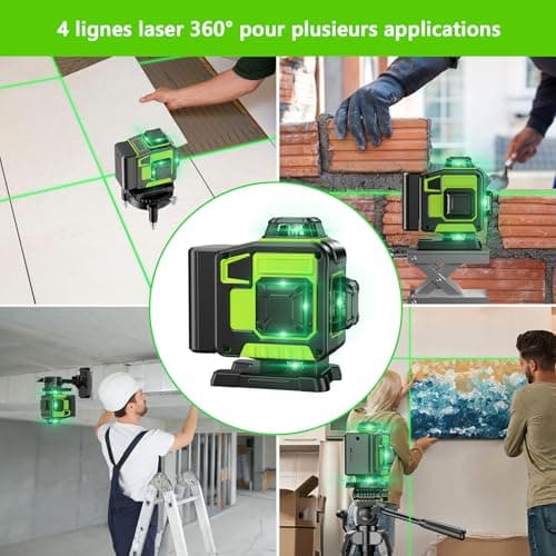 Laser Niveleuse Autonivelante 360° x 4 Lignes Laser 16 Lignes x 2 Batteries Automatique Extérieur Mode Pulsé Extérieur