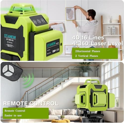 Stanew Niveau Laser 4D 16 Lignes, Autonivelant, Laser Niveaux pour Chantier, Professionnels et Amateurs, Scénarios de Tr