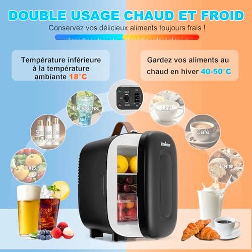 Enventor Mini Frigo pour voiture et chambre, 4 litres, alimentation CA + 12V CC, noir