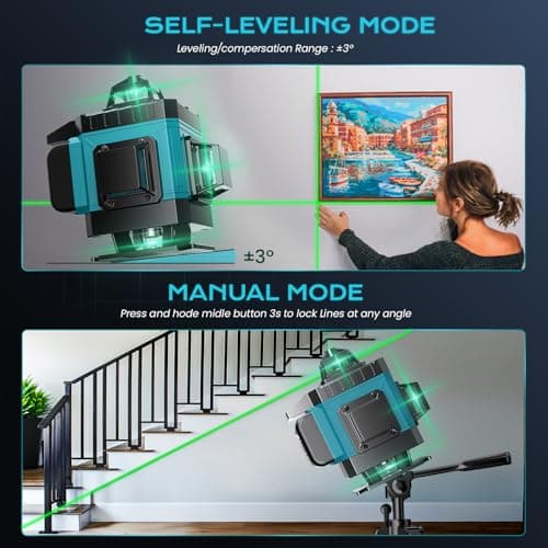 Lazer Niveaux 4D 16 Lignes Laser x 360° Autonivelant Extérieur | Batterie 2 x Pulsé | Nivellement Automatique | Support