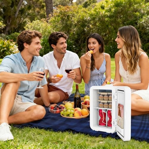 Mini Frigo Cosmetique 8L YU YUSING pour voitures, petit réfrigérateur chaud/froid 12V/220V, miroir de maquillage LED, bl