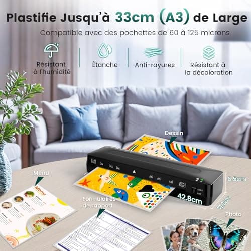 Plastifieuse A3 5-en-1 Thermique et à Froid Plastifier Machines avec Pochettes pour Bureau Maison École
