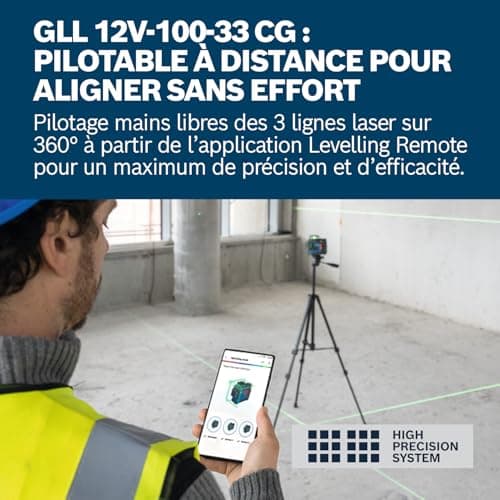 Bosch Professional laser lignes GLL 12V-100-33 CG laser vertes, levelling remote, longue portée