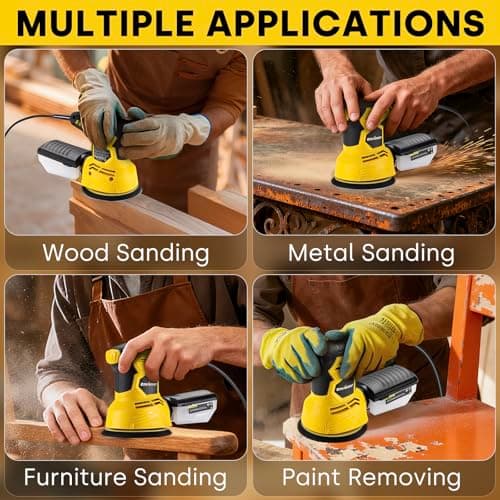 Enventor Ponceuse Orcale 300W 13000TPI 6 Vitesses Papier Abrasif 16 Pièces Collecte de Poussière Surfaces Bois Acier