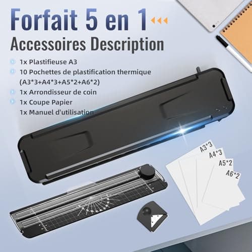 MAXDONE Plastifieuse A3 - Rapide & Sans Bulles Pour Professionnels, Pochettes de Plastification et Coupe Papier, Préchau