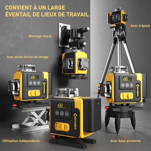 Geevorks Niveau Laser Professionnel Autonivelant 25m Portée avec Trépied 1.2m & Télécommande