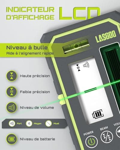 LasGoo Détecteur Laser LG-REC03 pour nivellement laser - récepteur pulsé, portée de 50 m, écrans LCD rétroéclairés, haut