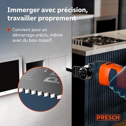 Presch Lame Scie Oscillante Bois et Métal 25x10mm - Dents BI pointues & forme coudée pour résultats précis - Lame Outil