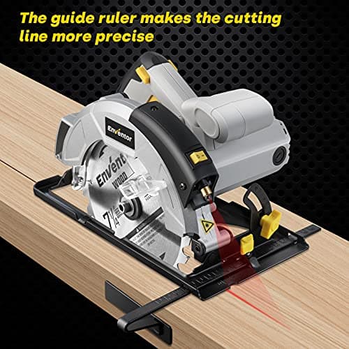 Scie Circulaire ENVENTOR 1200W Guidage Laser Bois 5800RPM Profondeur 62/42mm Moteur Cuivre Lama 185 m