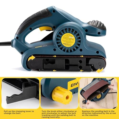 Enventor Ponceuse à Bande 950W - Vitesse Variable (120-380 tr/min) - Sac à Poussière Inclus