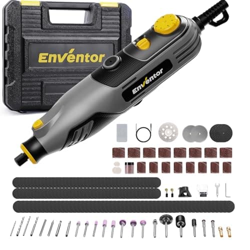 Outil Rotatif Enventor Mini 130W pour Professionnels, 206 Accessoires Inclus, 6 Vitesses Réglables, 10 000-35 000 tr/min