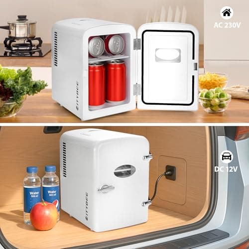Refrigérateur Citybee Mini 4L Blanc pour Chambre/Voiture/Bureau, Silencieux 230V/12V Cosmétiques Boissons
