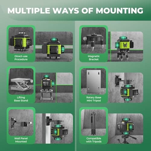Laser Niveaux Autonivelant 360° x 4 x Télécommande x 2 x Batterie x Niveau Automatique x Support Rotatif x Mode Pulsé x