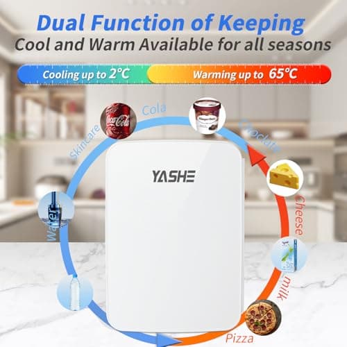 YASHE Mini Frigo Thermoélectrique Bureau, Nourriture, Beauté, Blanc, 10 Litres/ 6 Canettes, Portatif pour Voiture et Dor