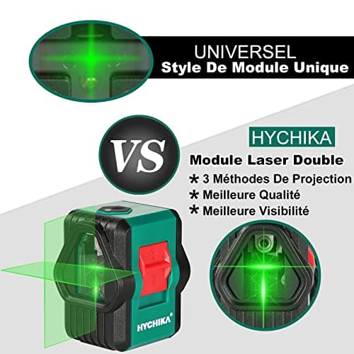 HYCHIKA Niveau Laser Vert Autonivelant 45M pour Extérieur - Deux Modules Ligne Croix/Horizontale/Verticale USB Rechargea