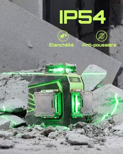 LasGoo Niveau Laser 3x360° Auto-nivelant - Construction - Professionnels - Bâtiment et Réparation - Éclairage Vert Crois