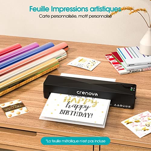 Crenova Plastifieuse A4 Multifonction Noire pour Maison et Bureau sans Bulles avec 10 Pochettes