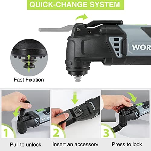Outil MULTIFONCTION WORKPRO 300W pour Sciage et Polissage - 7 Vitesses Réglables et 17 Accessoires Inclus - Angle d'Osci