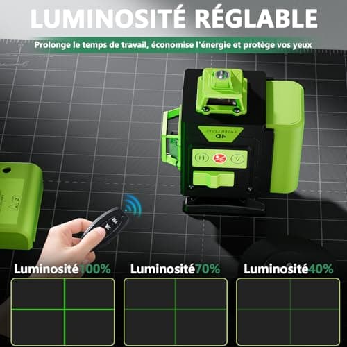 Laser Niveaux Professionnels Chantier 360° x 4, Autonivellement 4D 16 Lignes, Mode Pulsé Exterior, 2 x Batteries, Nivell