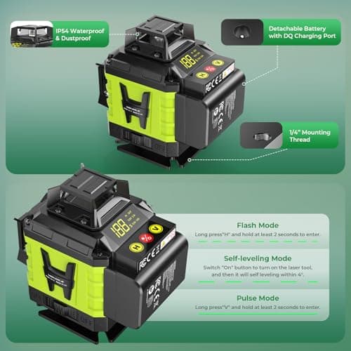 Laser Niveaux Autonivelant 360° x 4 x Télécommande x 2 x Batterie x Niveau Automatique x Support Rotatif x Mode Pulsé x