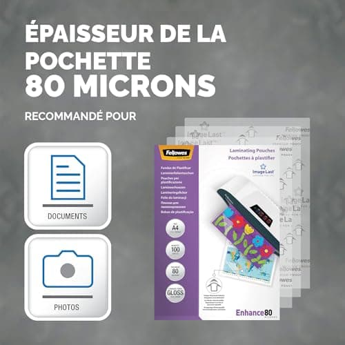 Fellowes Pochette De Plastification A4 80 Microns Technologie ImageLast Finition Brillante Pour Photos Et Affiches Pack