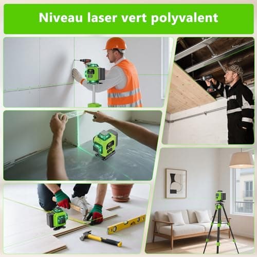 Lazer Niveaux Autonivelant 360° 4D x 4 Lignes Laser, Batterie Extérieure, Nivellement Automatique, Support Rotatif