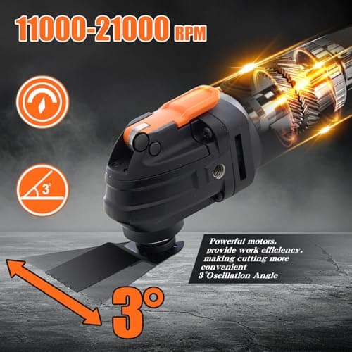 Outil Multifonction Oscillant 300W pour Scie et Ponçage, 6 Vitesses Variables, 11000-21000RPM, Changement Rapide des Lam