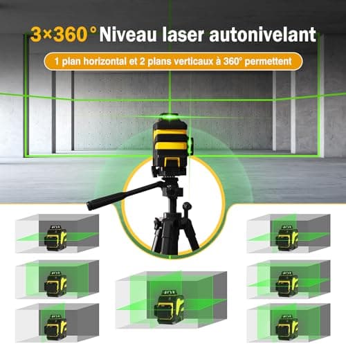 Niveau Laser Autonivelant vert 3D Niveau Laser 3x360° Batterie Rechargeable 5200mAh Line Ligne Laser Verticale et Horizo
