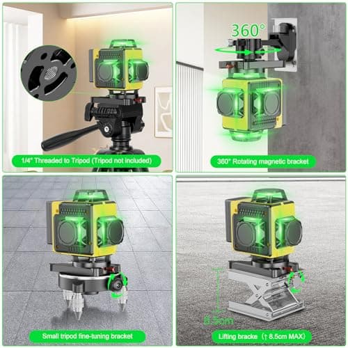 Mode Impulsion Niveau Laser 360° x 4 16 Lignes Autonivelant x USA x Professionnels x Construction y Jardinage z Offices