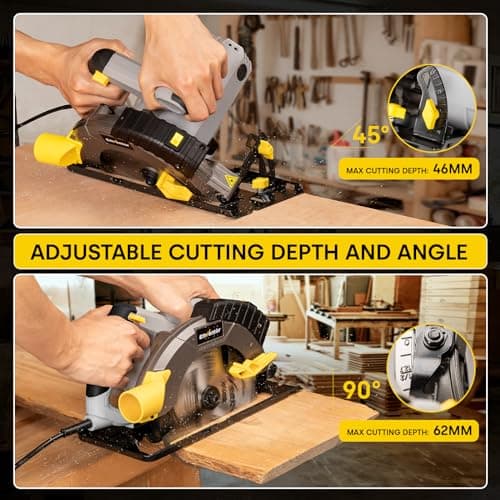 ENVENTOR 1650W Scie Circulaire Puissante, 5500RPM Électrique, Moteur Filaire, Coupe Précise Bois et PVC, pour Profession
