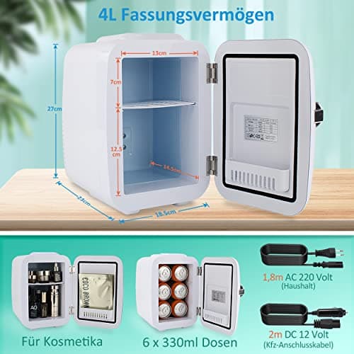 4 litres mini réfrigérateur thermoélectrique, parfait pour cosmétiques et boissons à la chambre à coucher et bureau, Bla