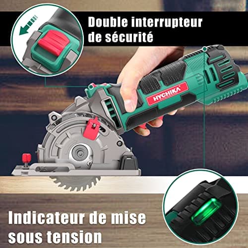 HYCHIKA 500W Mini Scie Circulaire pour Bois, Métal Mou et Carreaux - Grande Capacité de Coupe à 4500 RPM - Profondeur de