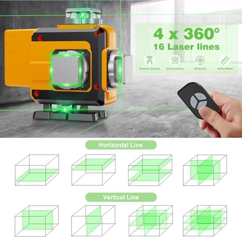 Niveau Laser Autonivelant 360° X 4|Usage Professionnel|Site de Travaux|Nivellement Automatique et Support Rotatif|2 X 48