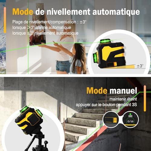 Niveau Laser Autonivelant vert 3D Niveau Laser 3x360° Batterie Rechargeable 5200mAh Line Ligne Laser Verticale et Horizo