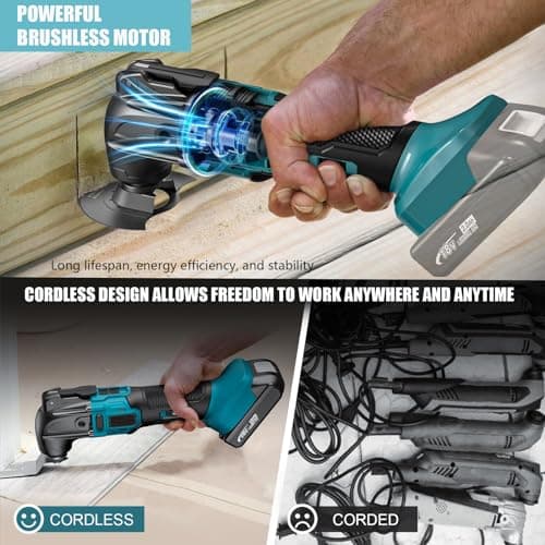 Outil Multifonction Oscillant Makita 18V Batterie Sans Fil, 6 Vitesses Variables, 23 Accessoires pour Découpage Grattage
