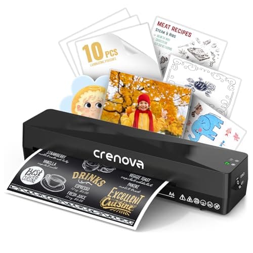 Crenova Plastifieuse A4 Multifonction Noire pour Maison et Bureau sans Bulles avec 10 Pochettes