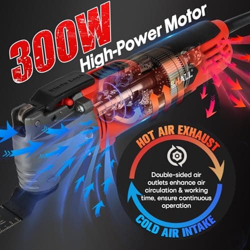 Shall Outil oscillant multifonction 300 W angle d'oscillation 3° vitesse variable poignée auxiliaire 40 accessoires