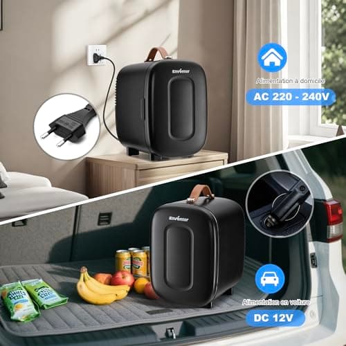 Enventor Mini Frigo pour voiture et chambre, 4 litres, alimentation CA + 12V CC, noir